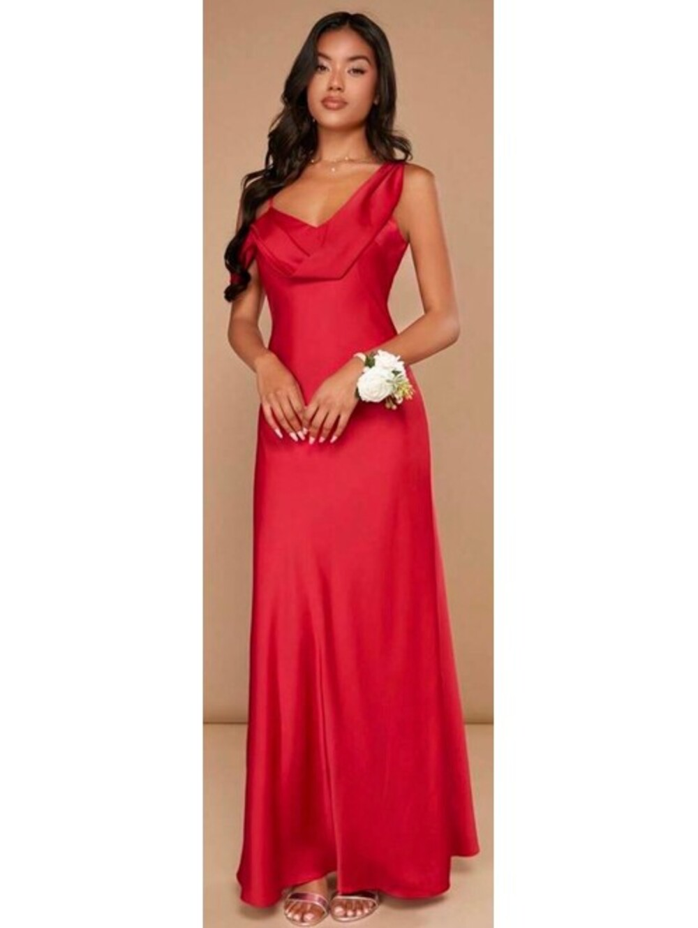 SHEIN Belle red satin cowl-neck maxi dress NWT size 6 M - Picture 9 of 11